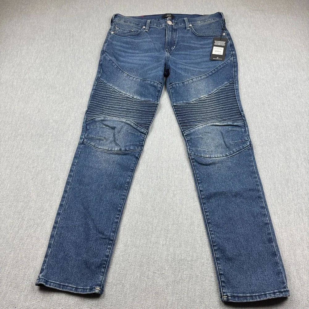 True Religion Jeans Mens 34X32 Blue Rocco Relaxed Moto Skinny Blizzard‎ Wash NWT